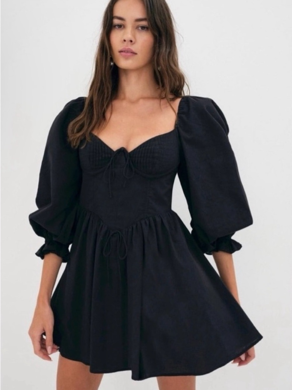 Black Puff-Sleeve Mini Dress - for love and lemons